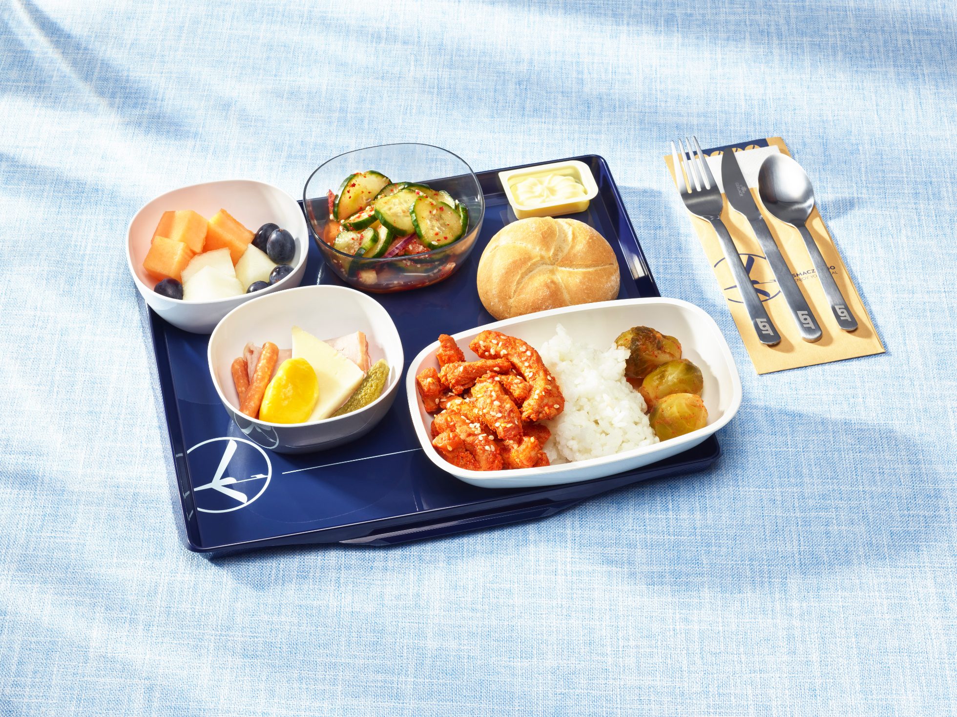 LOT Economy Class long-haul flights meal on tray
